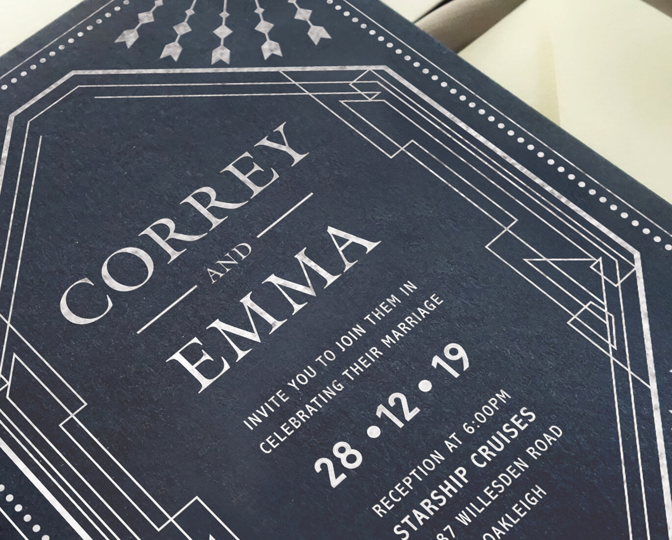 Dark Navy wedding invitation pressedfoil 